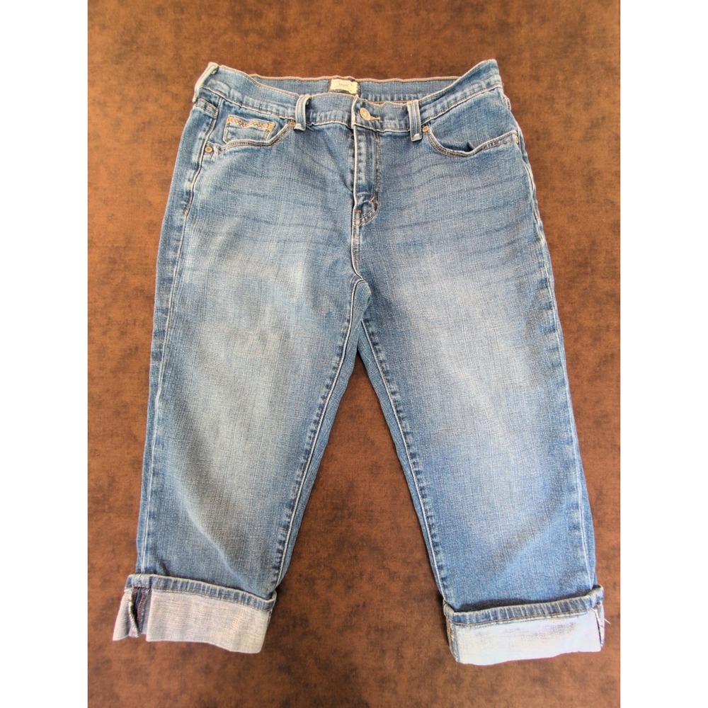 Levis 515 Capri Jeans Womens 12 Medium‎ Wash Cuffed Embroidered Red Tab Cropped